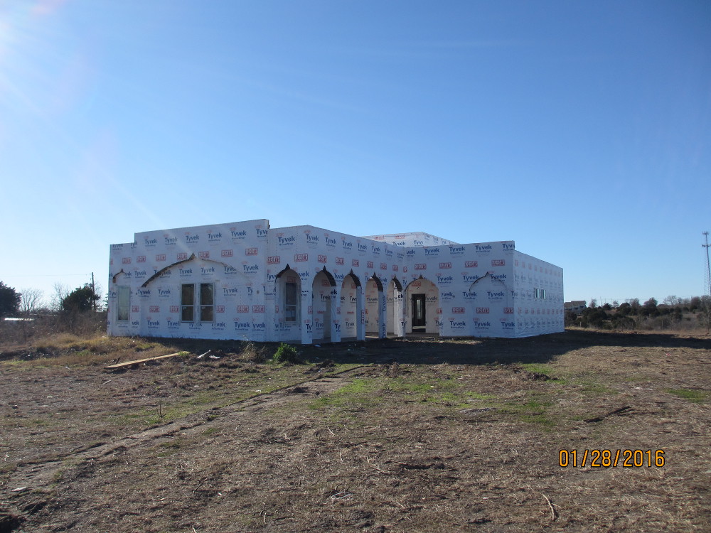 External building with Tyvek cover